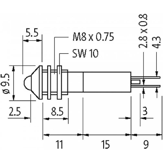 LED-indicateur bleue 24V DC - 20 mA - M5 - IP40-Lire la description
