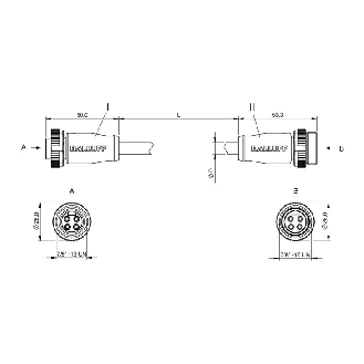 7/8 Fem Droit 4p/ 7/8" Fem Droit 4p Câble PUR 4x1.5 Noir Cpc 5m"-Lire la description