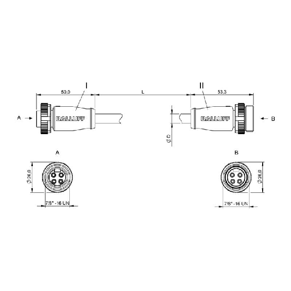 7/8 Fem Droit 4p/ 7/8" Fem Droit 4p Câble PUR 4x1.5 Noir Cpc 5m"-Lire la description