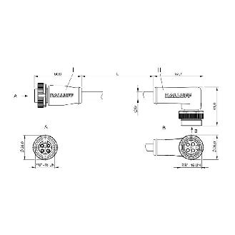 7/8" Fem Droit 4p/7/8" Mâle Coudé Câble PUR 4x1,5 Noir 15m-Lire la description