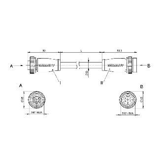 7/8" Fem Droit 5p/7/8" Mâle Droit 5p Câble PUR 5x1,5 Cpc 3m-Lire la description