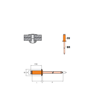 Blindniete STANDARD  CU/BR - Flachkopf - 3,0x8 mm - 1000 Stück-Beschreibung lesen