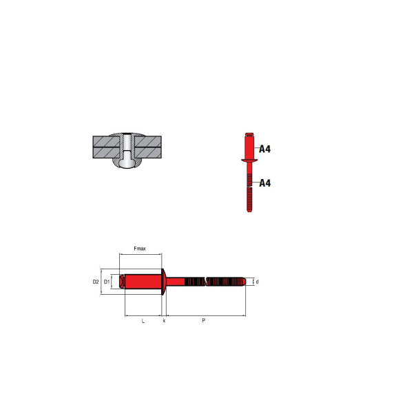 Rivets aveugles STANDARD A4/A4 - Tête plate - 4,0x13 mm 500 Pièces Rivets aveugles STANDARD A4/A4 - Tête plate - 4,0x13 mm 500 Pièces-Lire la description