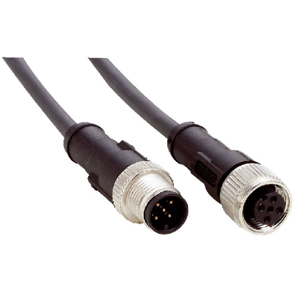 M12 Fem Droit 5p/M12 Mâle Droit 5p Câble PUR 5x0.34 Noir 5m-Lire la description