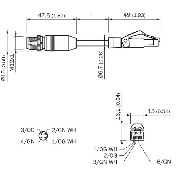 M12D Mâle Droit 4p/RJ45 Mâle Droit 4p; Profinet PUR Blindé 4 fils 10m-Lire la description