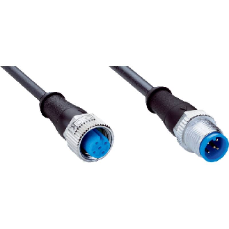 M12A Fem Droit 5p/M12A Mâle Droit 5p; PUR 5x0.34 Noir Cpc 1.5m-Lire la description