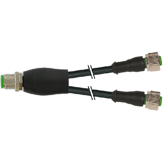 Y-M12 Mâle Droit 4p/2xM12 Fem Droit; PVC 3x0,34 Noir 0,3m-Lire la description