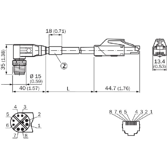 M12X Mâle Coudé 8p/RJ45 Mâle Droit; Câble PUR Blindé 8xAWG26 Bleu 5m-Lire la description