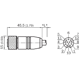 M12 Fem Droit 12p; Câble PUR Blindé 12x0.34 Noir 5m-Lire la description