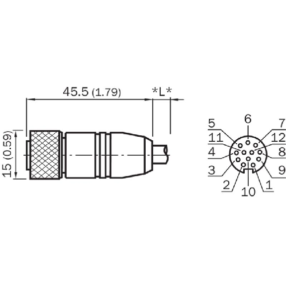 M12 Fem Droit 12p; Câble PUR Blindé 12x0.34 Noir 5m-Lire la description