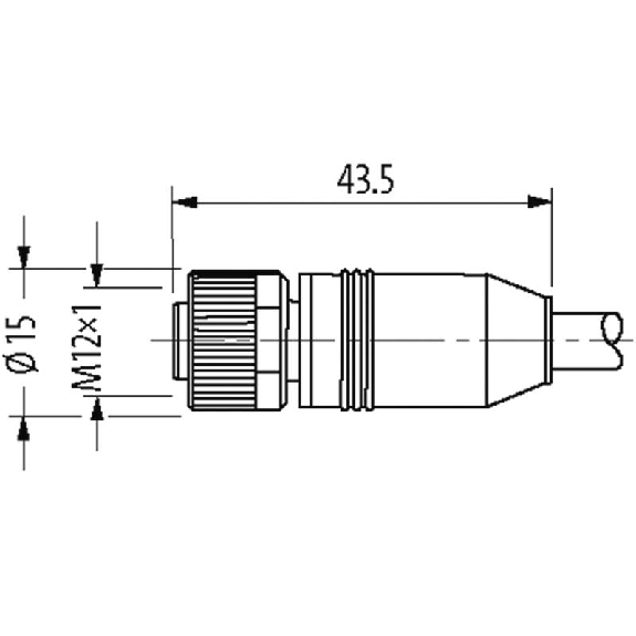 M12A Fem Droit 5p; Câble PUR/PVC Blindé 5x0,34 Gris 15m