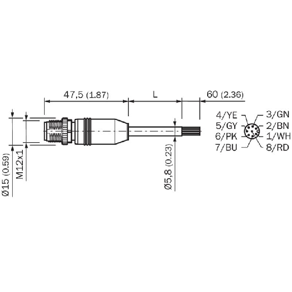 M12A Mâle Droit 8p; Câble PUR 8x0.25 Noir Cpc 10m