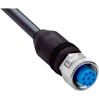 M12A Fem Droit 8p; Câble PUR 8x0.25 Noir Cpc 20m (30V)-Lire la description