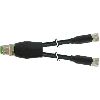 Y-M12A Mâle Droit/2xM08A Fem Droit; PVC UL/CSA 3x0,25 Noir 5m-Lire la description