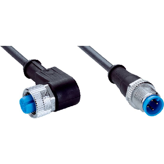 M12A Fem Coudé 4p/M12A Fem Droit 4p; PUR 4x0,34 Noir Cpc 2m-Lire la description