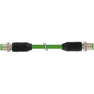 M12D Mâle 0°/M12D Mâle 0°; PUR Blindé 2x2x0.34 Vert Ethernet 1.5m-Lire la description
