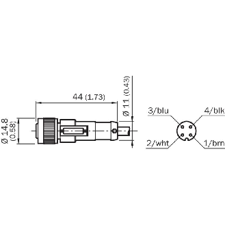 M12A Fem Droit 4p; Câble PUR 4x0.75 Noir Cpc 5m-Lire la description