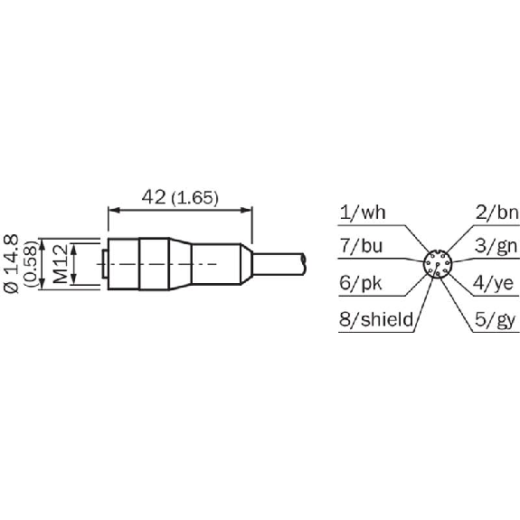 M12A Fem Droit 8p; Câble PUR 7 fils Noir Cpc 20m-Lire la description