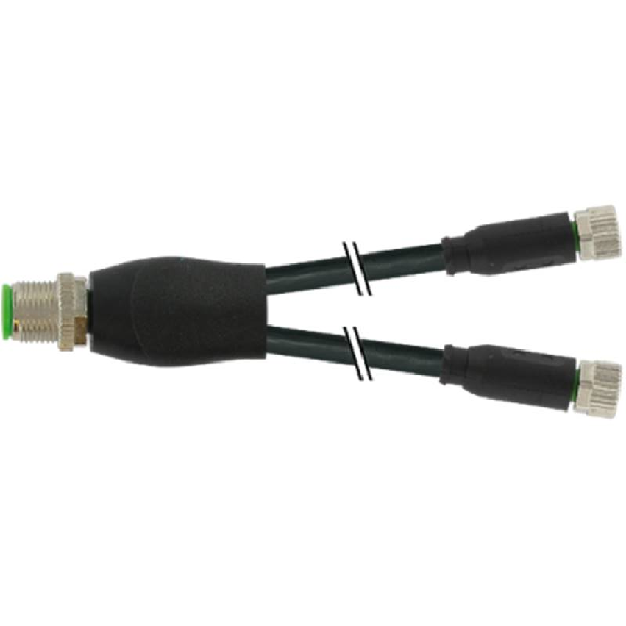 Y-M12 Mâle Droit/2xM08 Fem Droit; PUR 3x0,25 Noir Cpc-Lire la description