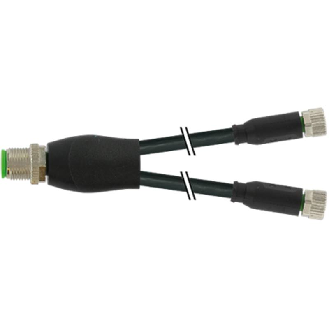 Y-M12 Mâle Droit/2xM08 Fem Droit; PUR 3x0,25 Noir Cpc-Lire la description
