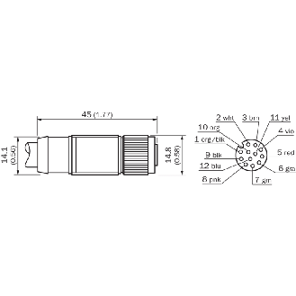 M12 Fem Droit 12p; Câble PUR Blindé 12x0.14 Noir Cpc 20m-Lire la description