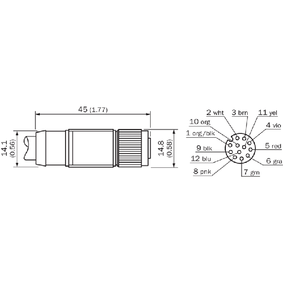 M12 Fem Droit 12p; Câble PUR Blindé 12x0.14 Noir Cpc 20m-Lire la description