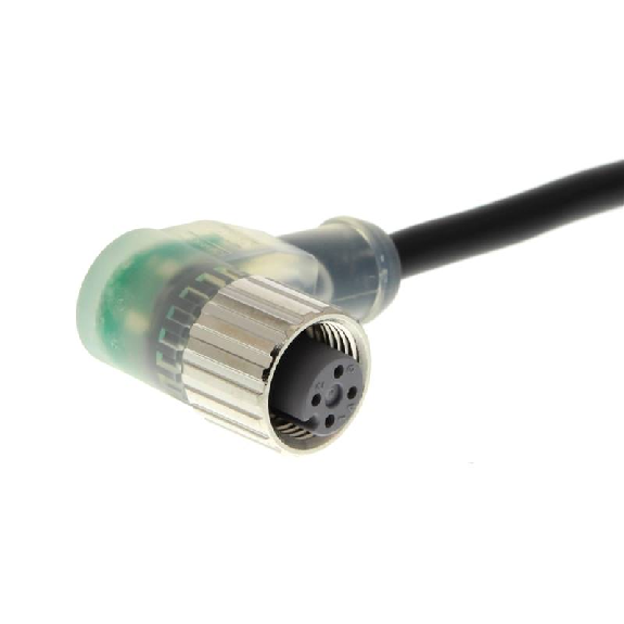 M12A Fem Coudé 4p LED PNP; Câble PUR 4x0.32 Noir 5m-Lire la description