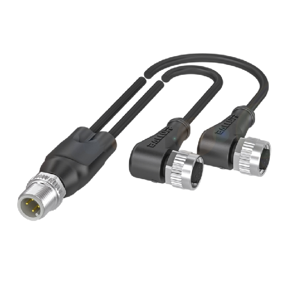 Y-M12A Mâle Droit 4p/2x M12A Fem Droit 5p; PUR Noir Cpc 0.7m-Lire la description