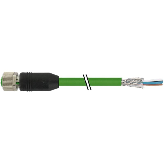 M12D Fem Coudé 4p; Câble PUR (UL/CSA) Blindé 2x2x0,34 Vert Eth. 5m-Lire la description