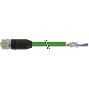 M12D Fem Coudé 4p; Câble PUR (UL/CSA) Blindé 2x2x0,34 Vert Eth. 5m