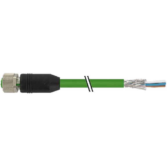 M12D Fem Coudé 4p; Câble PUR (UL/CSA) Blindé 2x2x0,34 Vert Eth. 5m-Lire la description