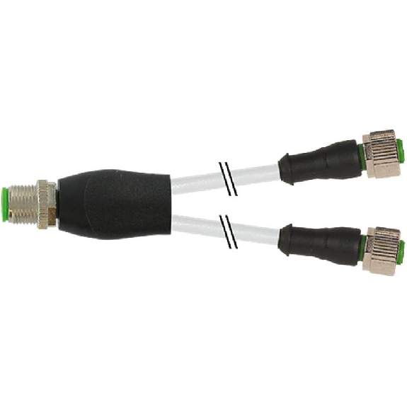 Y-M12 Mâle Droit 4p/2xM12 Fem Droit; PVC 3x0,34 Gris 0,3m-Lire la description