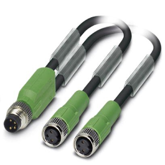 Y-M80A Mâle Droit 3p/2xM08A Fem Droit 3p; PUR Gris-Noir Cpc 1.5m-Lire la description