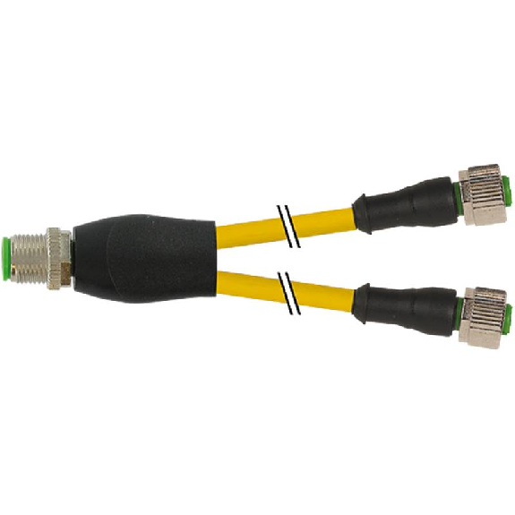 Y-M12 Mâle Droit 4p/2xM12 Fem Droit; PUR 3x0,34 Jaune Robot Cpc 0,3m-Lire la description