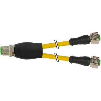 Y-M12 Mâle Droit 4p/2xM12 Fem Droit; PUR 3x0,34 Jaune Robot Cpc 0,3m-Lire la description