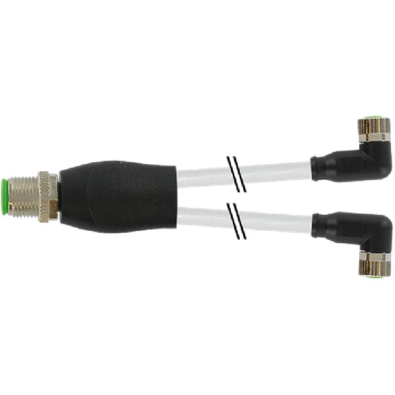 Y-M12 Mâle Droit/2xM08 Fem Coudé; PVC 3x0,25 Gris 5m-Lire la description