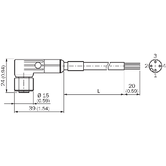 M12A Fem Droit 4p Inox V4A LED PNP; Câble PUR 4x0.34 Gris 2m-Lire la description