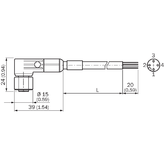 M12A Fem Droit 4p Inox V4A LED PNP; Câble PUR 4x0.34 Gris 2m-Lire la description