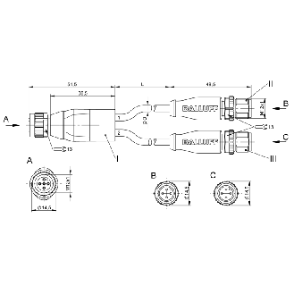 Y-M12A Fem Droit 5p/2xM12A Mâle Droit 4p; Câble PUR Noir Cpc 0.3m-Lire la description