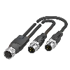 Y-M12A Fem Droit 5p/2xM12A Mâle Droit 4p; Câble PUR Noir Cpc 0.3m