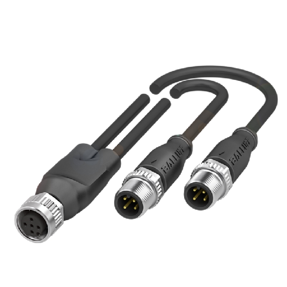 Y-M12A Fem Droit 5p/2xM12A Mâle Droit 4p; Câble PUR Noir Cpc 0.3m-Lire la description