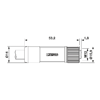 M12T Fem Droit 4p/M12T Mâle Droit 4p; PUR Gris-Noir 1m (12A/63V)-Lire la description