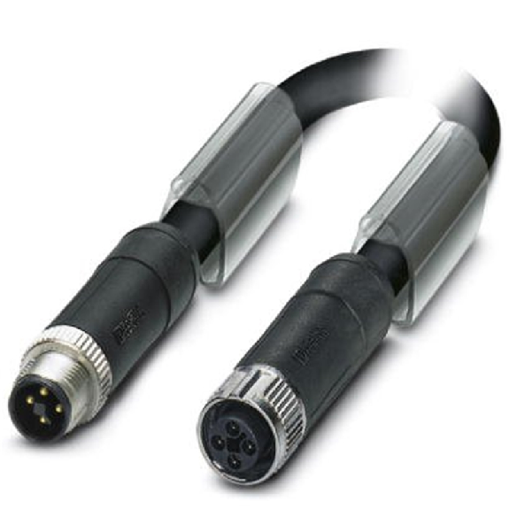 M12T Fem Droit 4p/M12T Mâle Droit 4p; PUR Gris-Noir 1m (12A/63V)-Lire la description