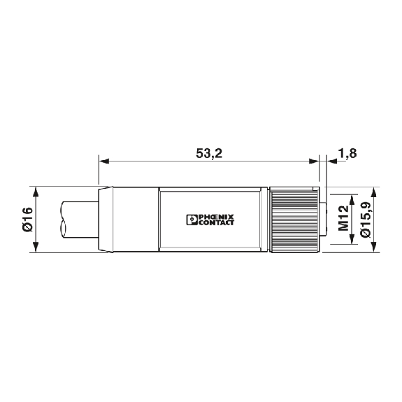 M12T Fem Droit 4p/M12T Mâle Droit 4p; PUR Gris-Noir 1m (12A/63V)-Lire la description