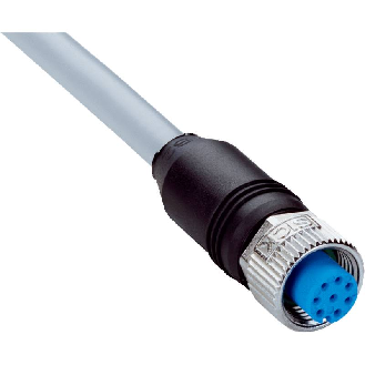 M12A Fem Droit 8p; Câble PVC Blindé 8x0.25 Gris Cpc 30m-Lire la description