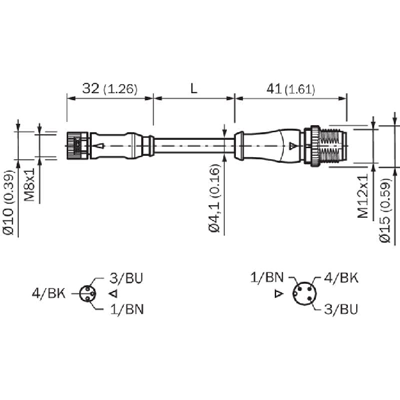 M12A Fem Droit 3p/M08A Mâle Droit 3p; PUR 3x0.25 Noir Cpc 2m-Lire la description