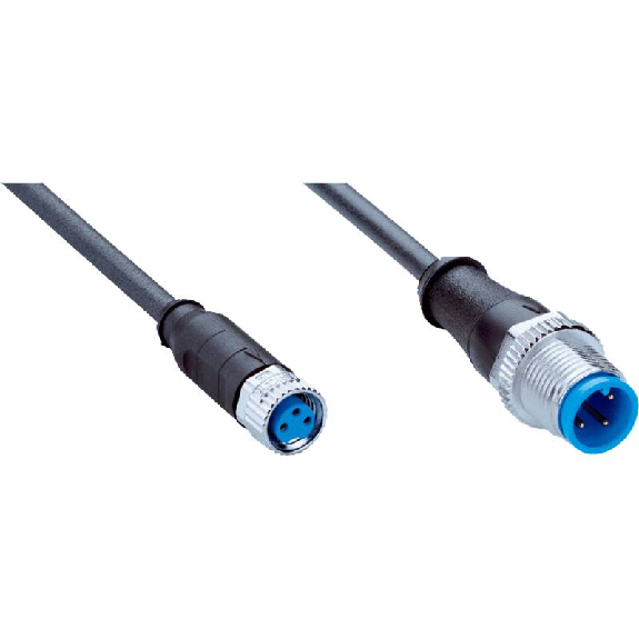 M12A Fem Droit 3p/M08A Mâle Droit 3p; PUR 3x0.25 Noir Cpc 2m-Lire la description