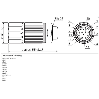 M23 Fem Droit 12p; Câble PUR 12 fils Cpc 1.5m-Lire la description