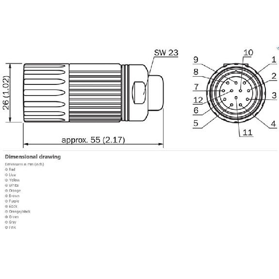 M23 Fem Droit 12p; Câble PUR 12 fils Cpc 1.5m-Lire la description