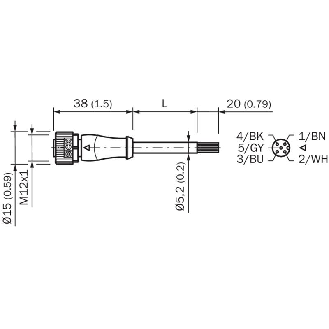 M12A Fem Droit 5p; Câble PVC 5x0.34 Gris 10m-Lire la description